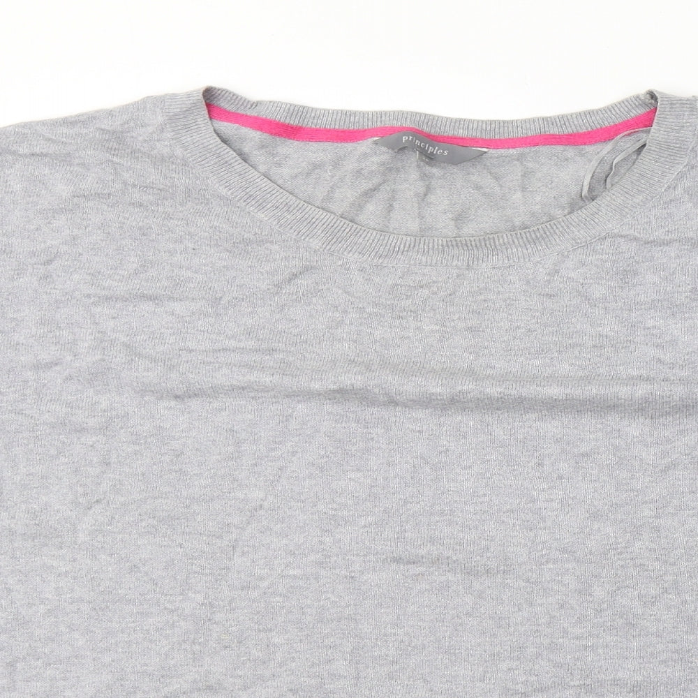 Principles Womens Grey Striped Cotton Jersey T-Shirt Size 24 Round Neck