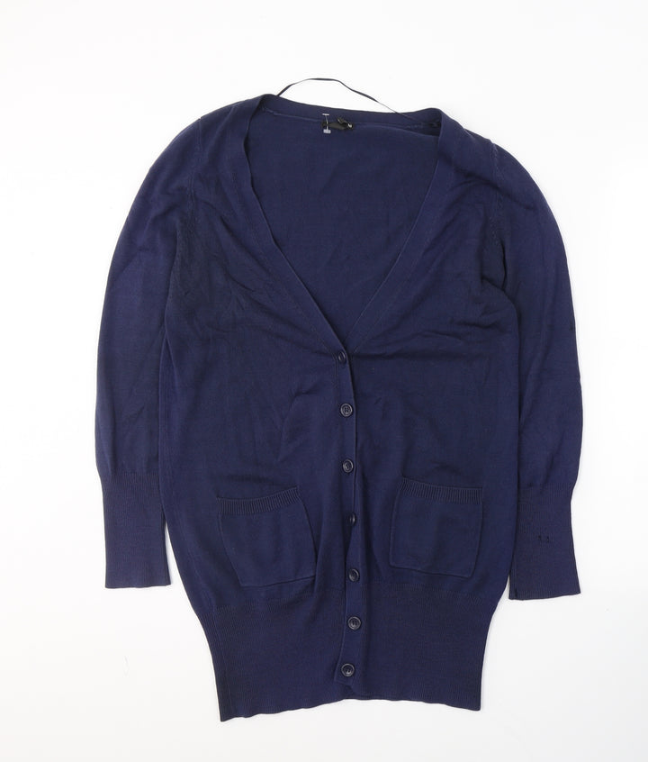 H&M Womens Blue  Acrylic Jersey Button-Up Size M V-Neck
