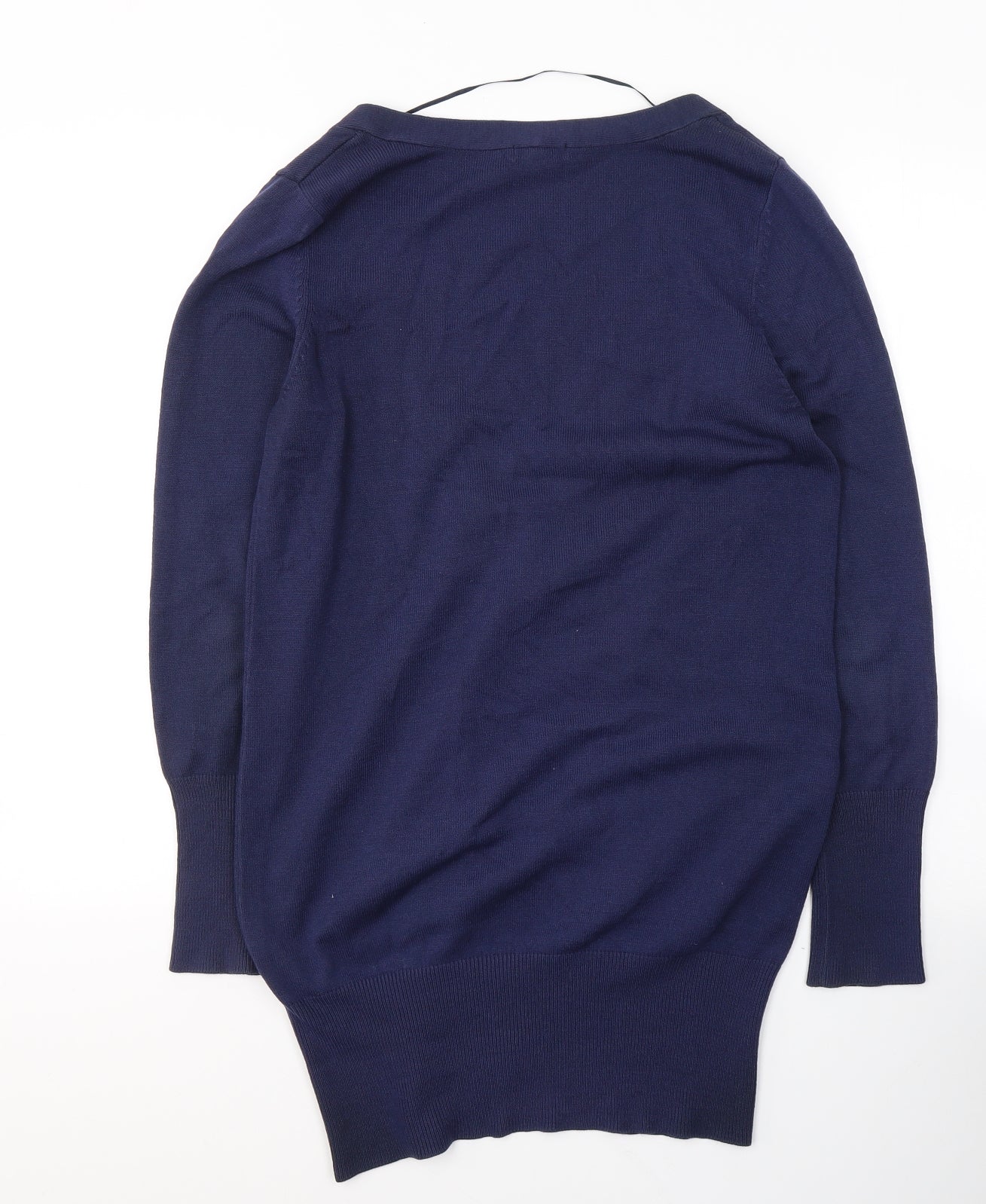 H&M Womens Blue  Acrylic Jersey Button-Up Size M V-Neck