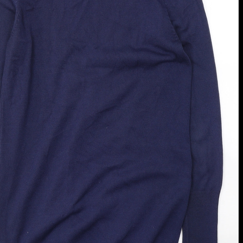 H&M Womens Blue  Acrylic Jersey Button-Up Size M V-Neck