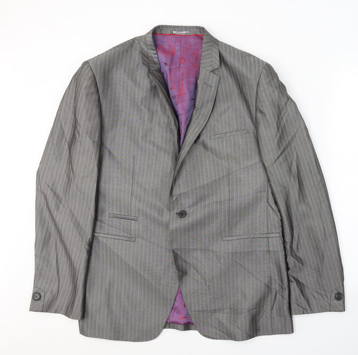 Milan Collection Mens Grey Striped Polyester Jacket Suit Jacket Size 44