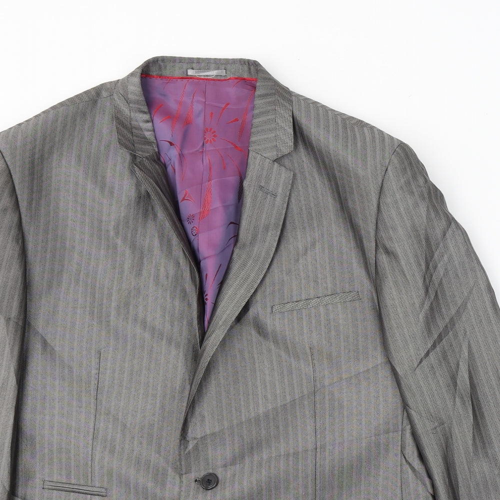 Milan Collection Mens Grey Striped Polyester Jacket Suit Jacket Size 44