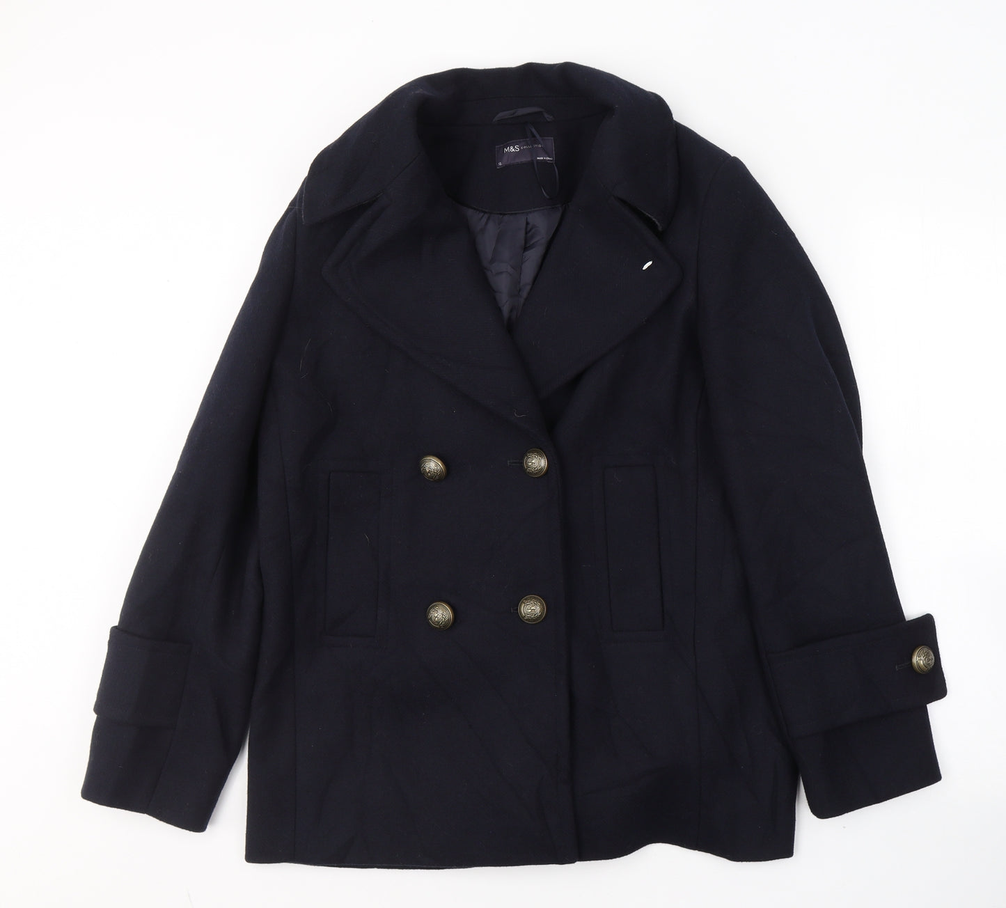 Marks and Spencer Womens Black   Pea Coat Coat Size 12  Button