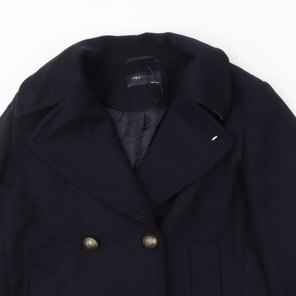 Marks and Spencer Womens Black   Pea Coat Coat Size 12  Button