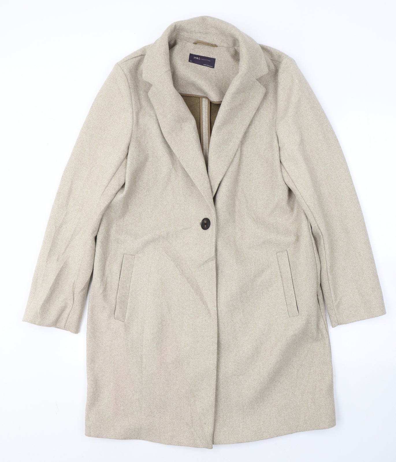 Marks and Spencer Womens Beige   Pea Coat Coat Size 12  Button