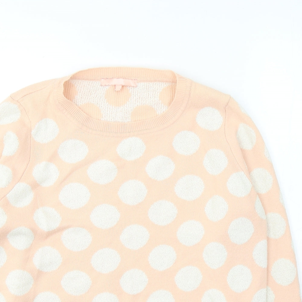 NEXT Womens Pink Polka Dot Acrylic Jersey T-Shirt Size 14 Round Neck