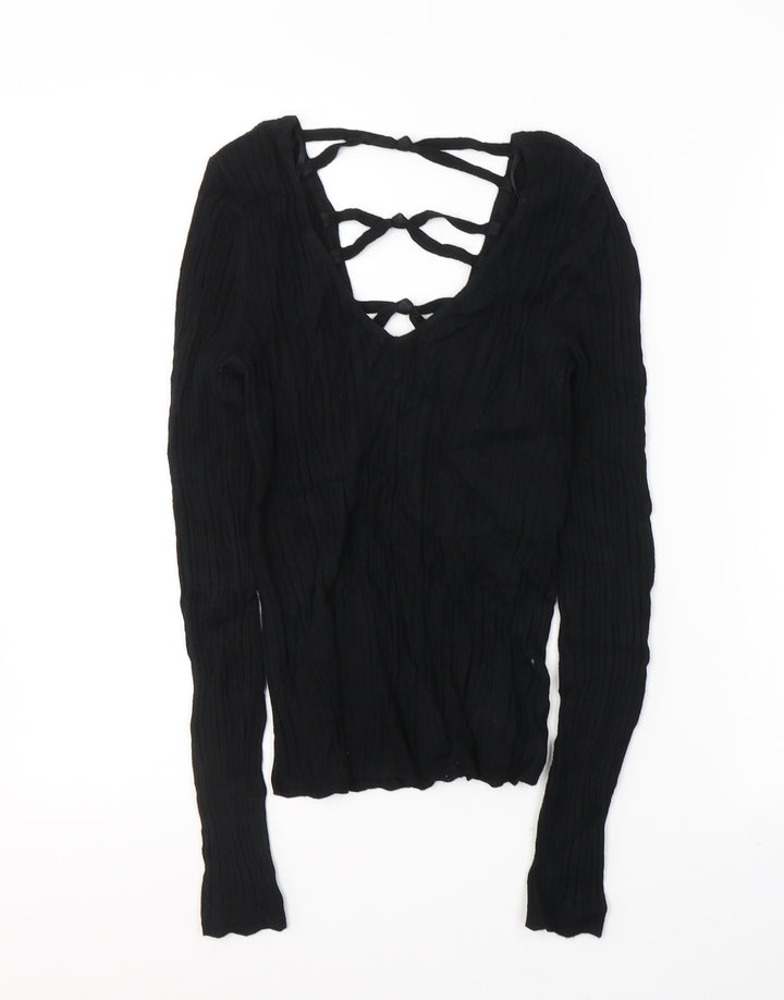Miss Selfridge Womens Black Viscose Basic Blouse Size 6 V-Neck