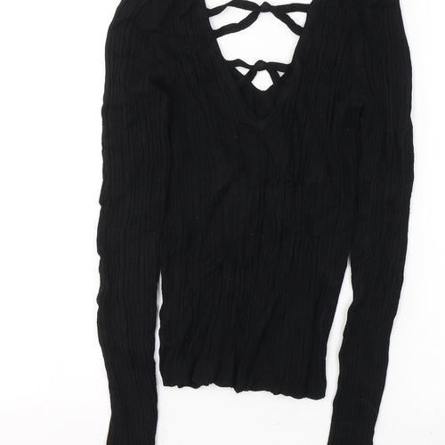 Miss Selfridge Womens Black  Viscose Basic Blouse Size 6 V-Neck