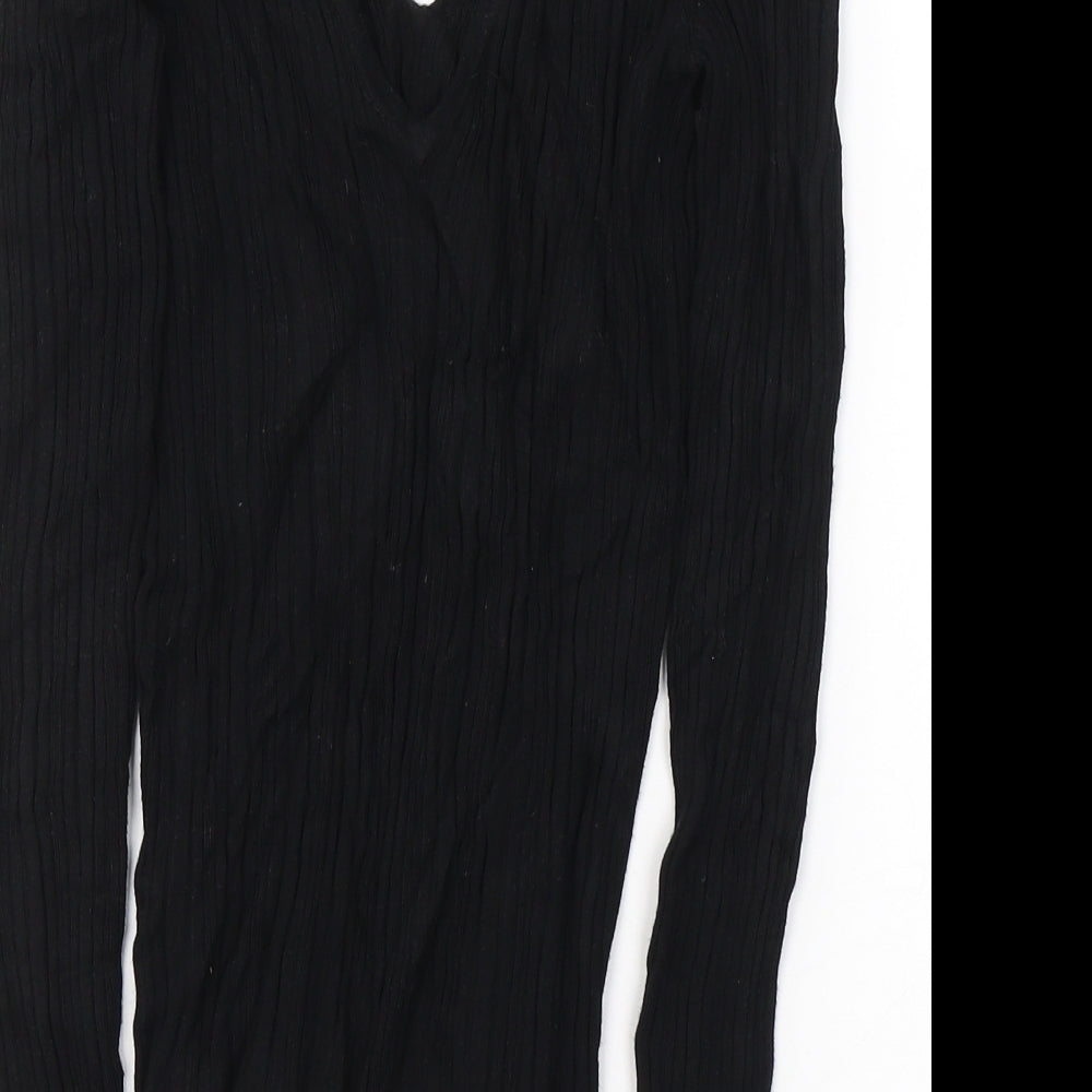 Miss Selfridge Womens Black  Viscose Basic Blouse Size 6 V-Neck