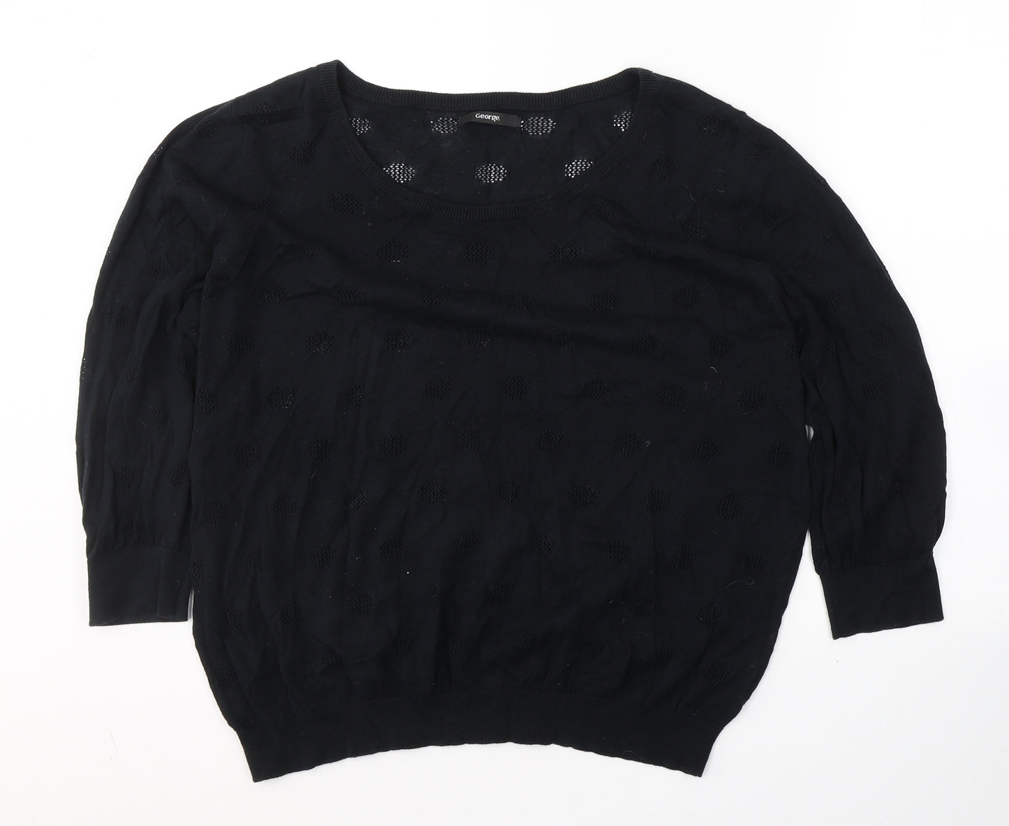 George Womens Black Geometric Cotton Jersey T-Shirt Size 24 Round Neck