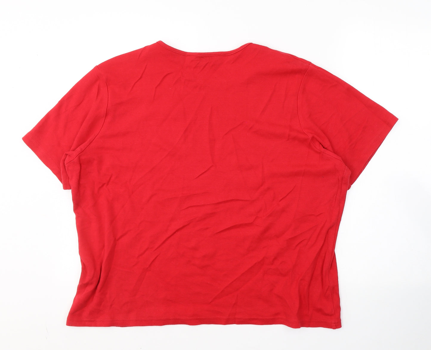 New Look Womens Red  Cotton Basic T-Shirt Size 22 Round Neck