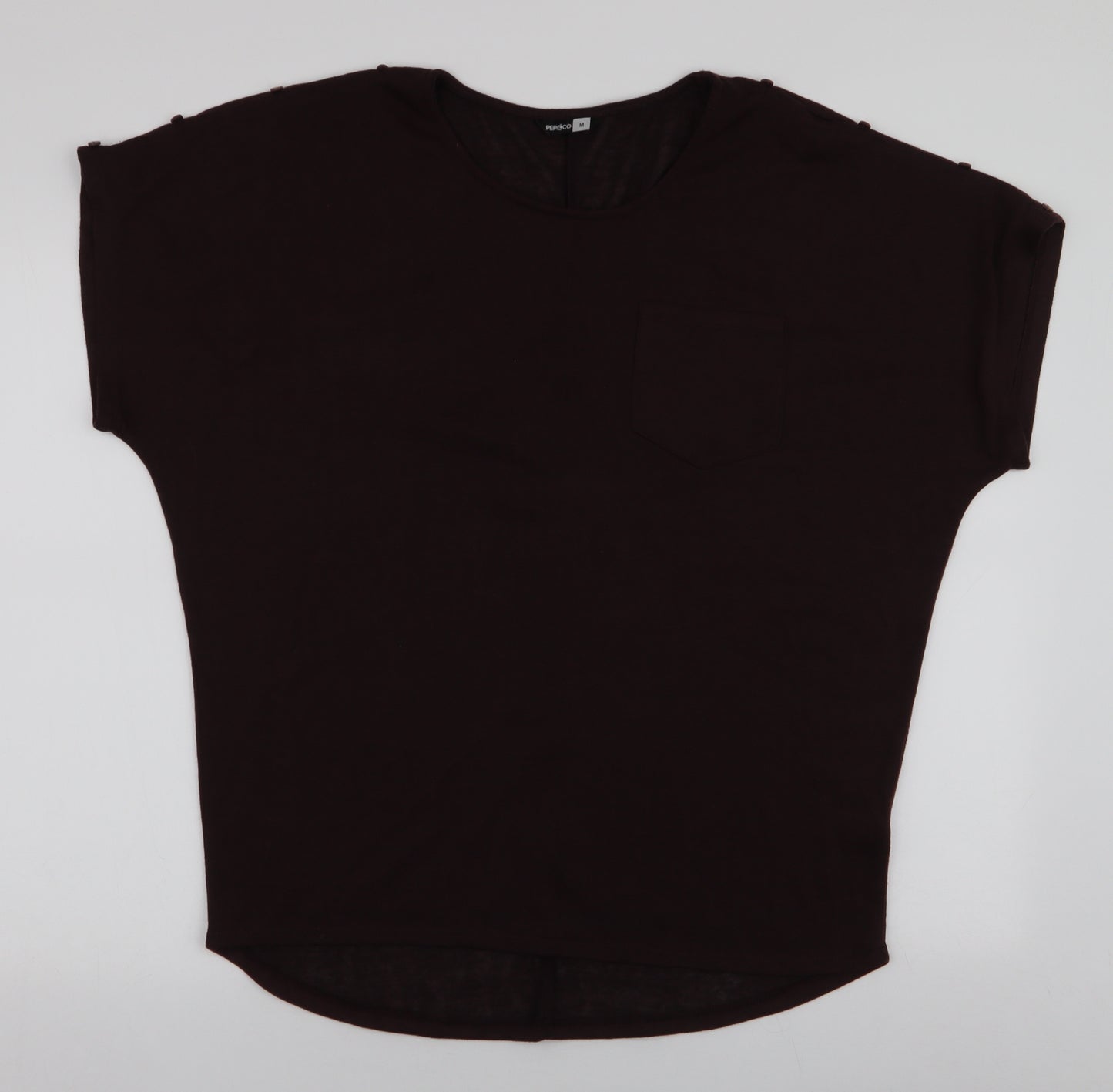 Pep & Co Womens Brown  Polyester Jersey Blouse Size M Round Neck - Buttons on sleeves