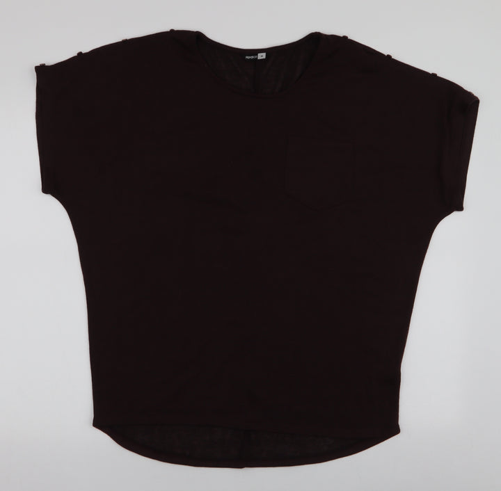 Pep & Co Womens Brown  Polyester Jersey Blouse Size M Round Neck - Buttons on sleeves