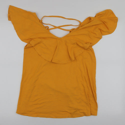 George Womens Yellow  Viscose Jersey Blouse Size 10 V-Neck - Tie detail on back