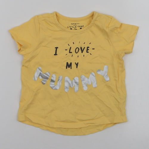 F&F Boys Yellow  Cotton Jersey T-Shirt Size 9-12 Months Round Neck Snap - I love my mummy