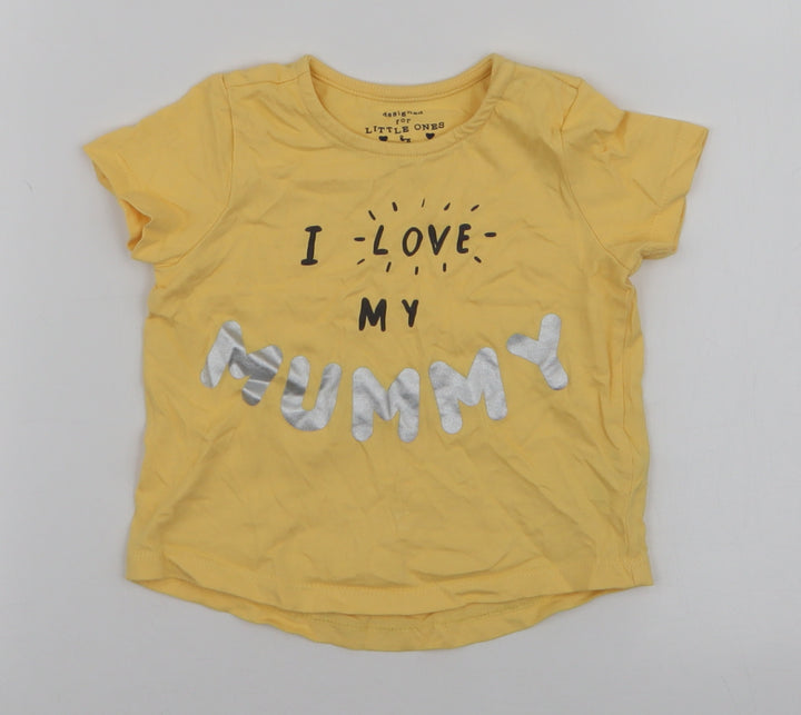 F&F Boys Yellow Cotton Jersey T-Shirt Size 9-12 Months Round Neck Snap - I love my mummy
