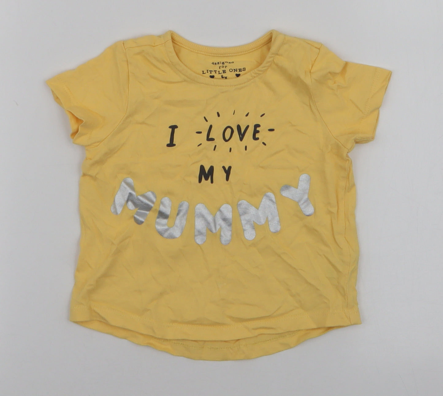 F&F Boys Yellow  Cotton Jersey T-Shirt Size 9-12 Months Round Neck Snap - I love my mummy