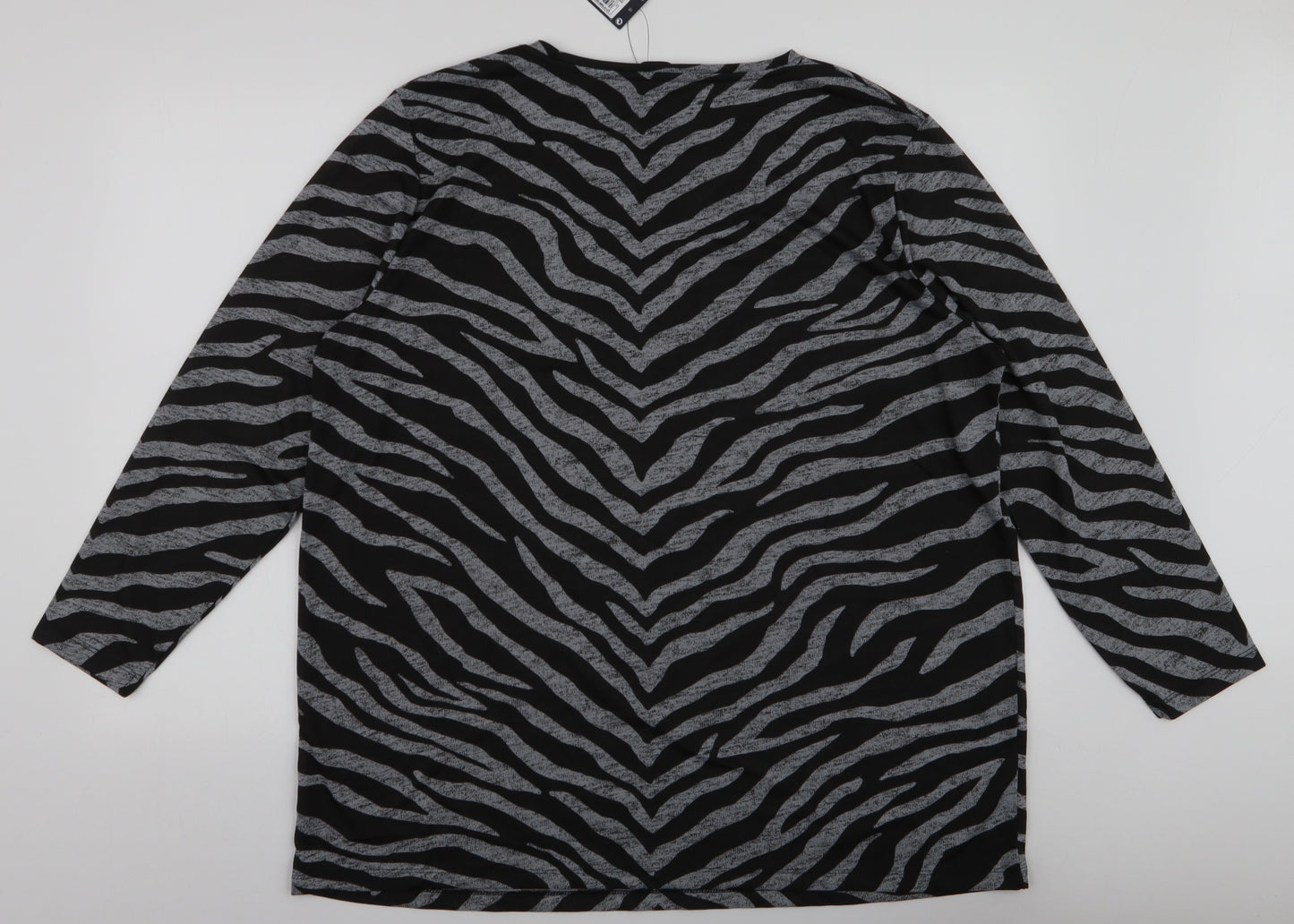 Marks and Spencer Womens Black Animal Print Polyester Jersey Blouse Size 20 Round Neck