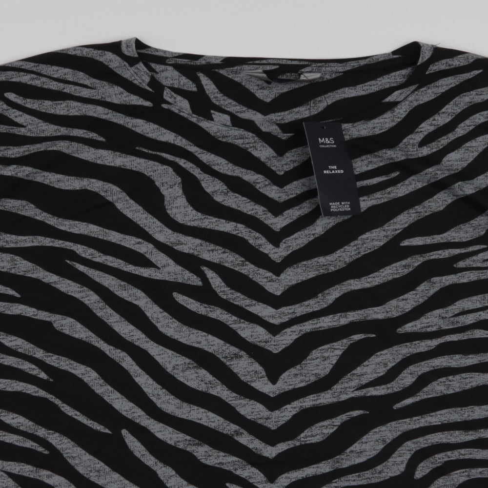 Marks and Spencer Womens Black Animal Print Polyester Jersey Blouse Size 20 Round Neck
