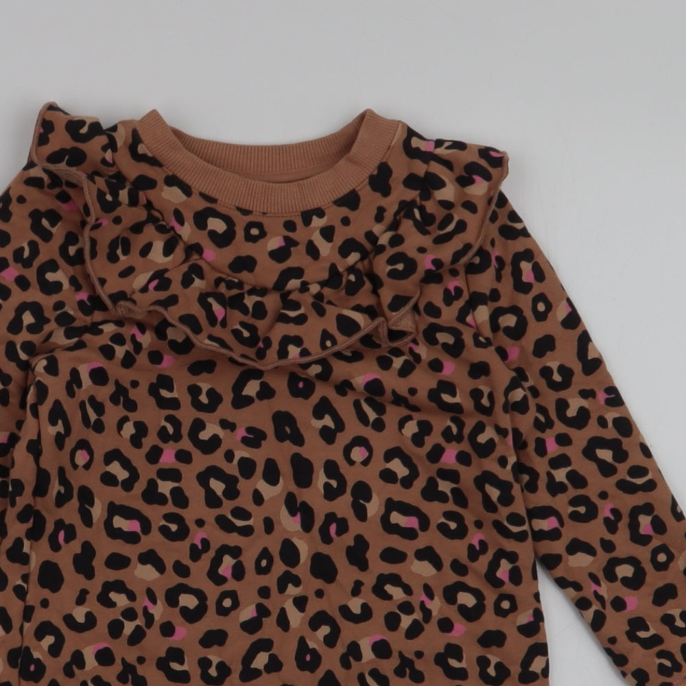 F&F Girls Multicoloured Animal Print Cotton A-Line  Size 4-5 Years  Round Neck Pullover