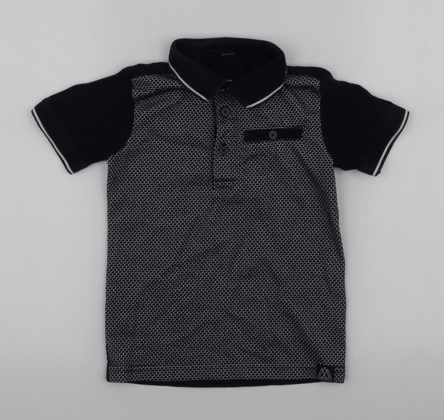 George Boys Blue Geometric Cotton Jersey Polo Size 5-6 Years Collared Button