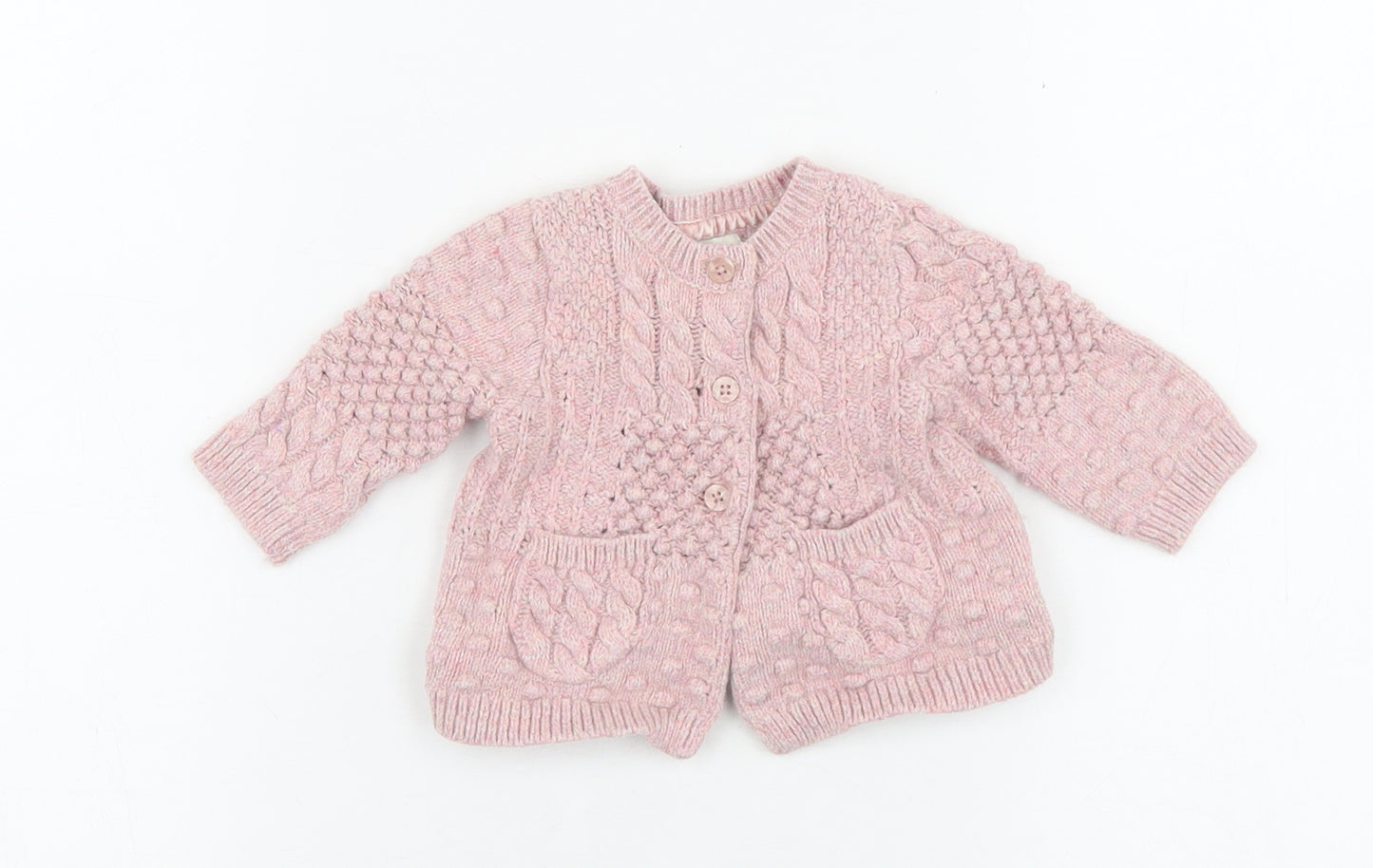 Monsoon Girls Pink  Cotton Cardigan Jumper Size 0-3 Months  Button