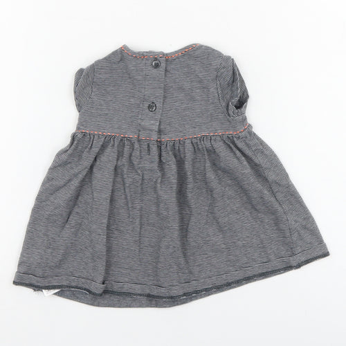 NEXT Girls Grey Striped 100% Cotton Skater Dress  Size 0-3 Months  Round Neck Button