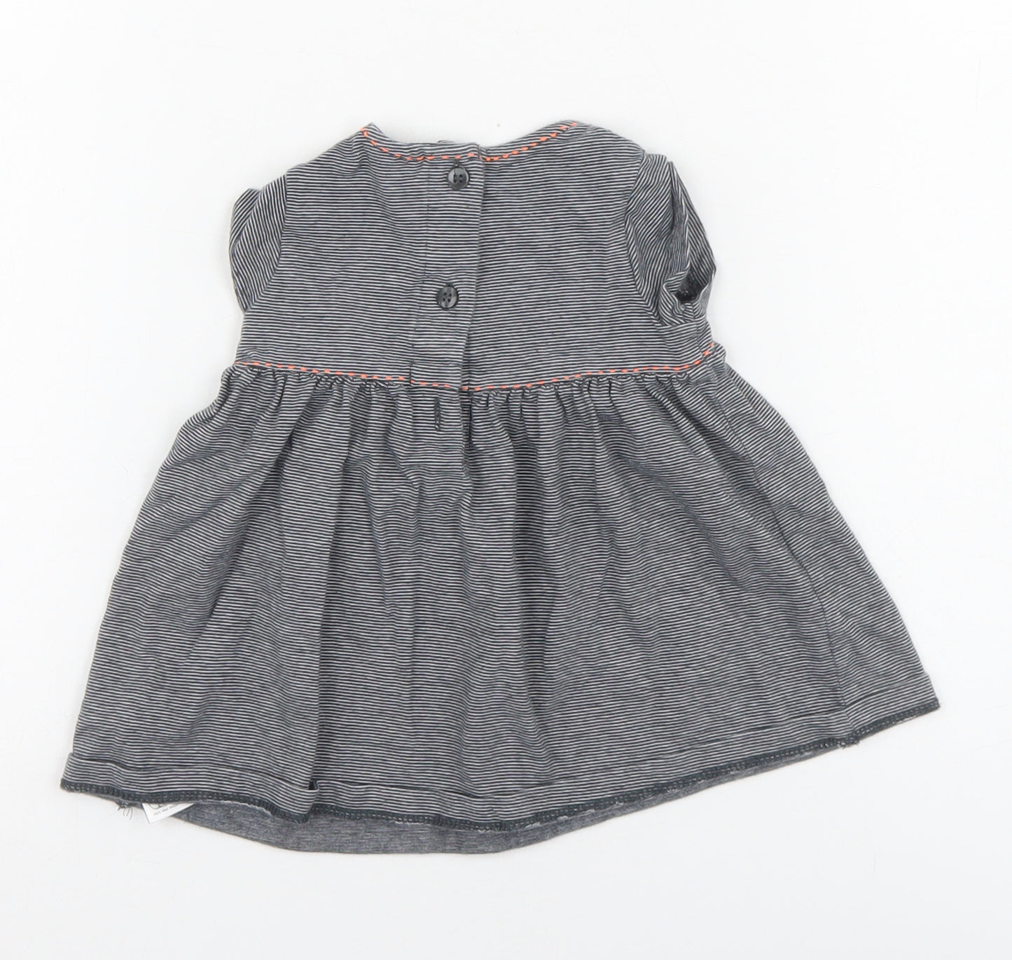 NEXT Girls Grey Striped 100% Cotton Skater Dress  Size 0-3 Months  Round Neck Button