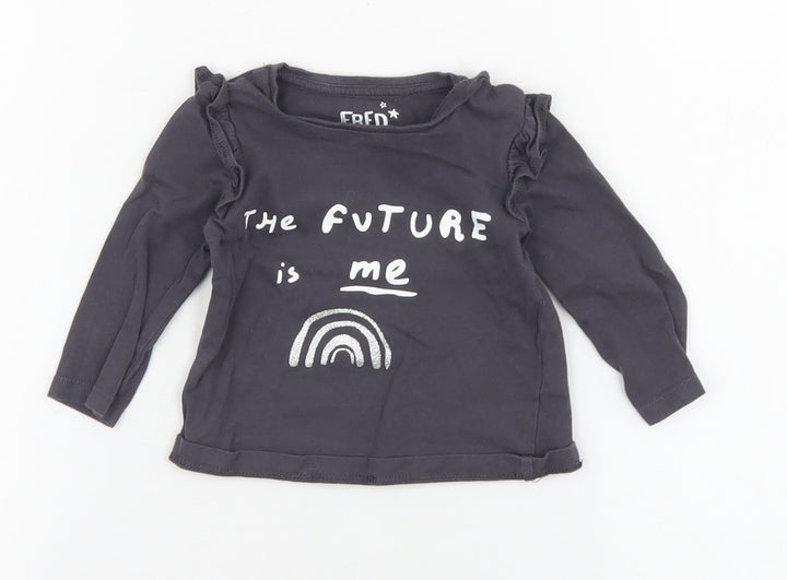F&F Girls Grey Cotton Jersey T-Shirt Size 0-3 Months Round Neck Snap - The future is me