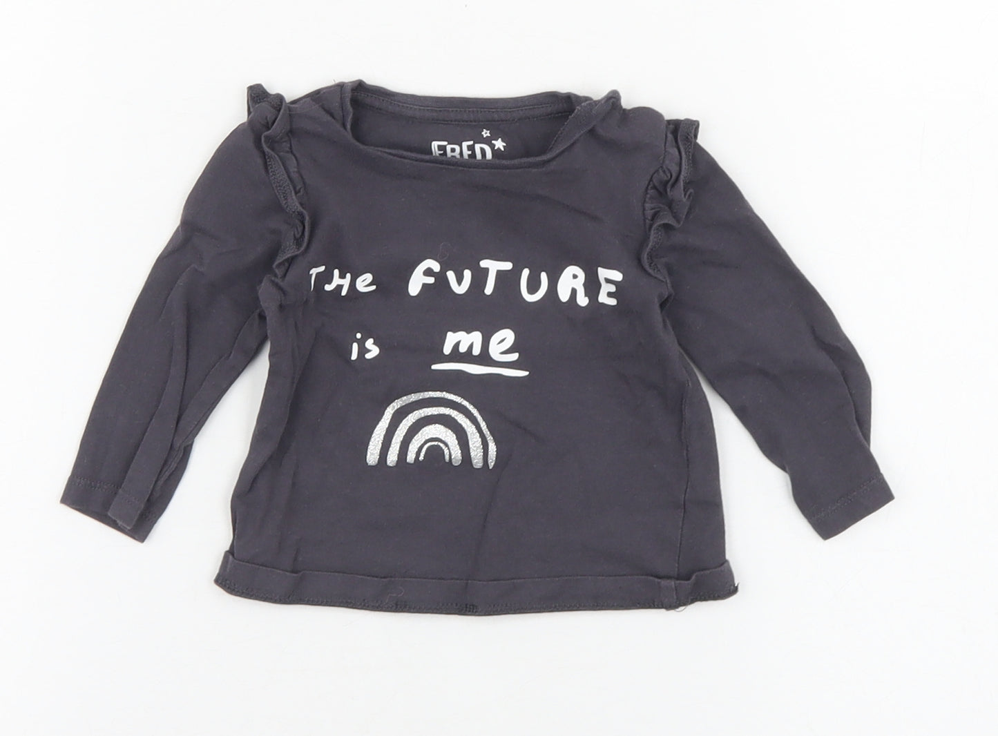 F&F Girls Grey  Cotton Jersey T-Shirt Size 0-3 Months Round Neck Snap - The future is me
