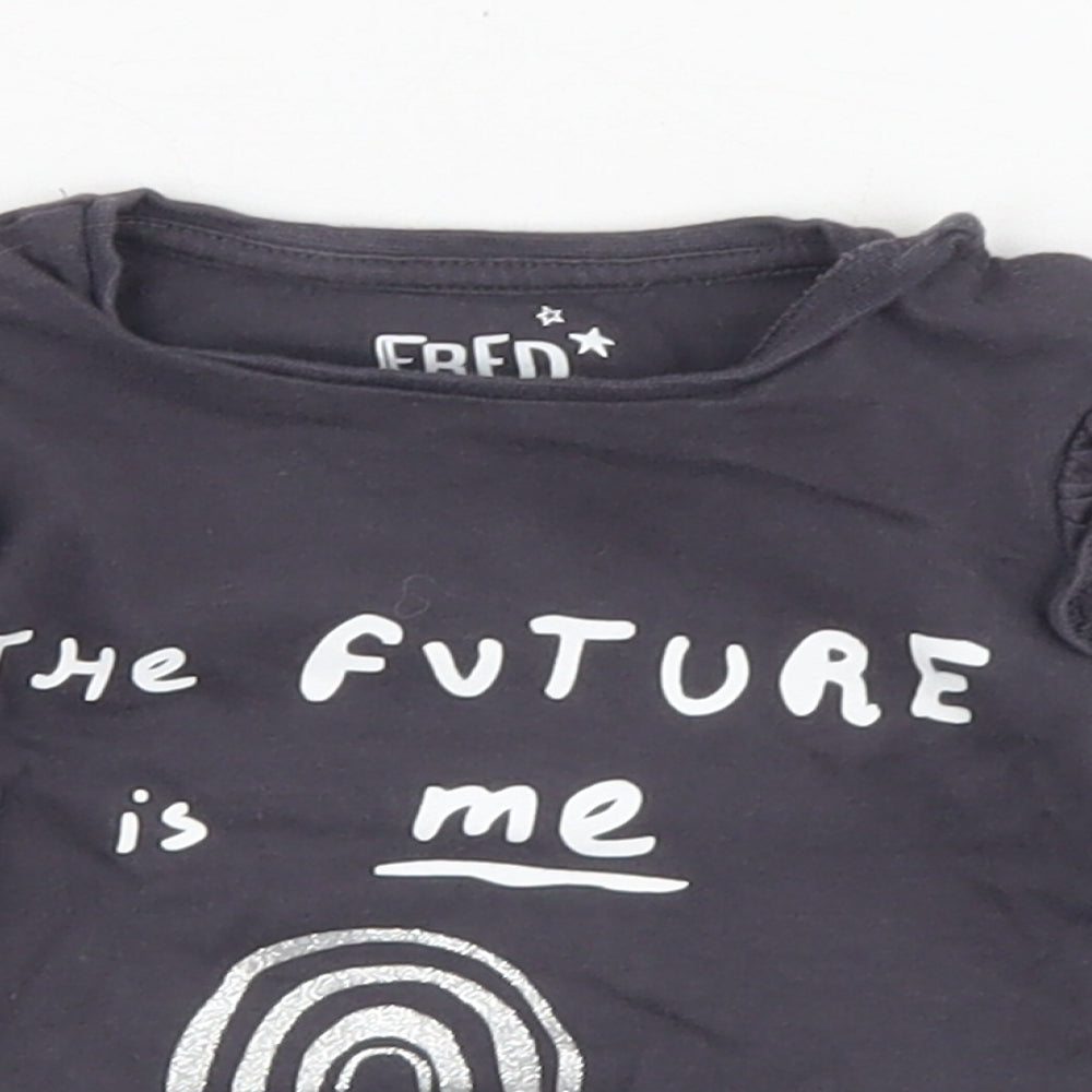 F&F Girls Grey  Cotton Jersey T-Shirt Size 0-3 Months Round Neck Snap - The future is me