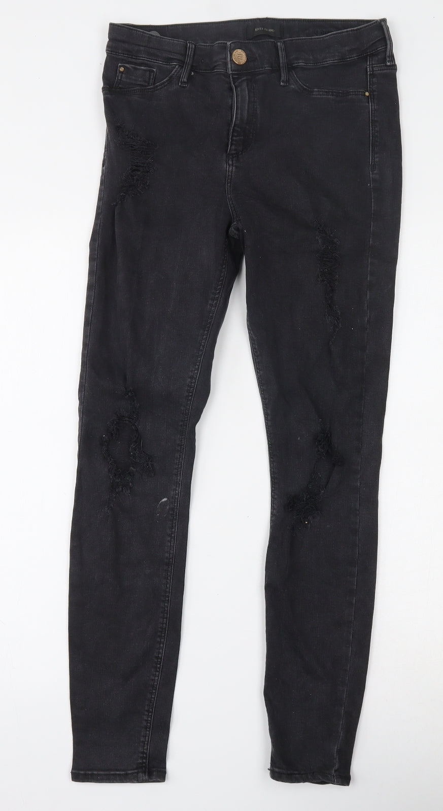 River Island Womens Black  Cotton Skinny Jeans Size 12 L27 in Slim Zip