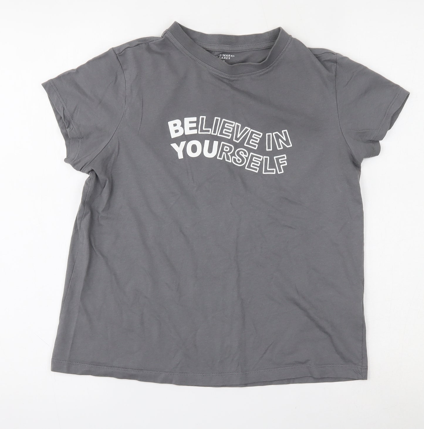 Primark Womens Grey  100% Cotton Jersey T-Shirt Size S Round Neck - Believe in yourself