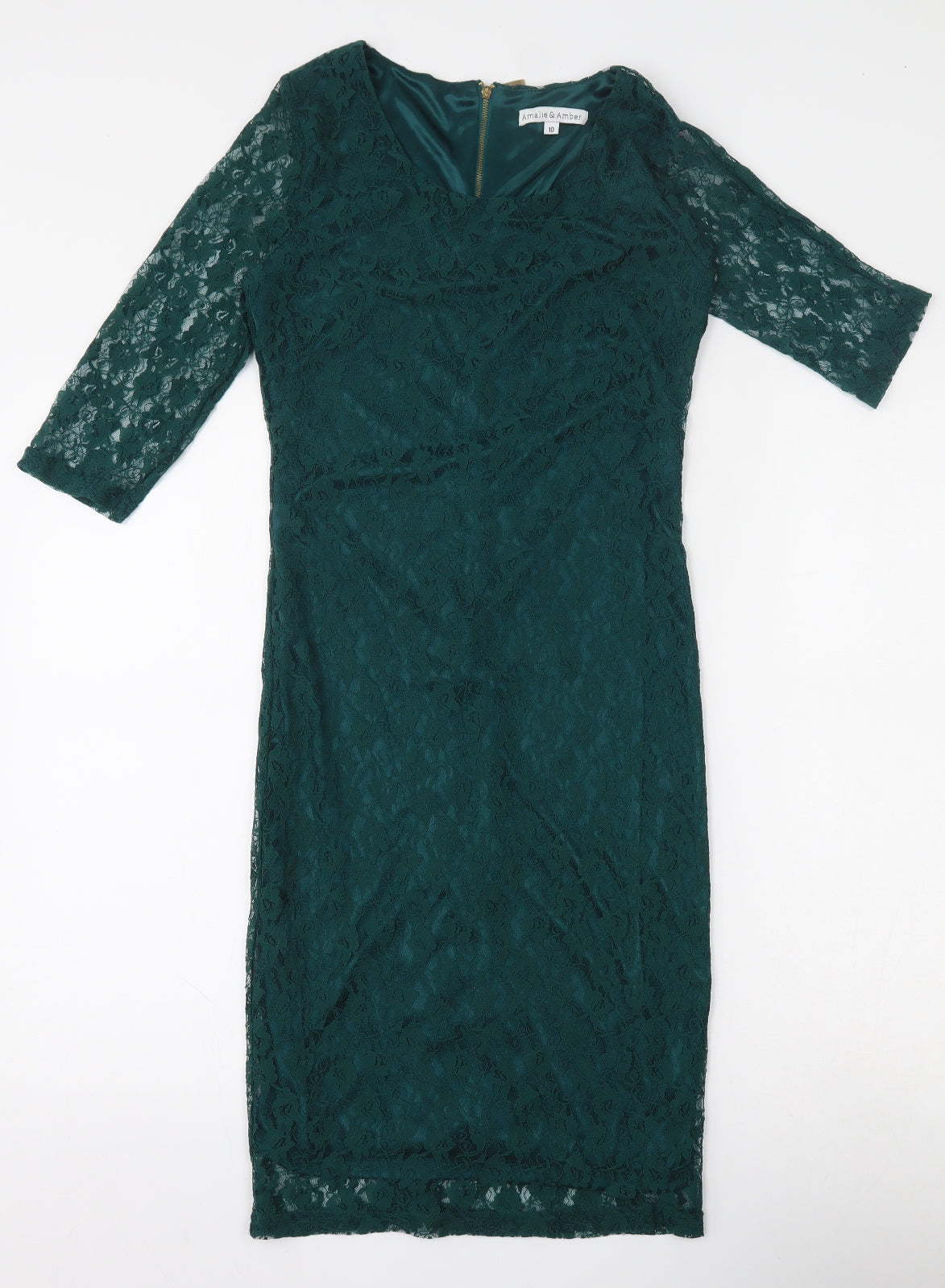 Amalie & Amber  Womens Green  Nylon Bodycon  Size 10  Round Neck Zip