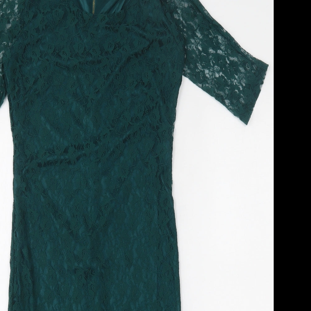 Amalie & Amber  Womens Green  Nylon Bodycon  Size 10  Round Neck Zip