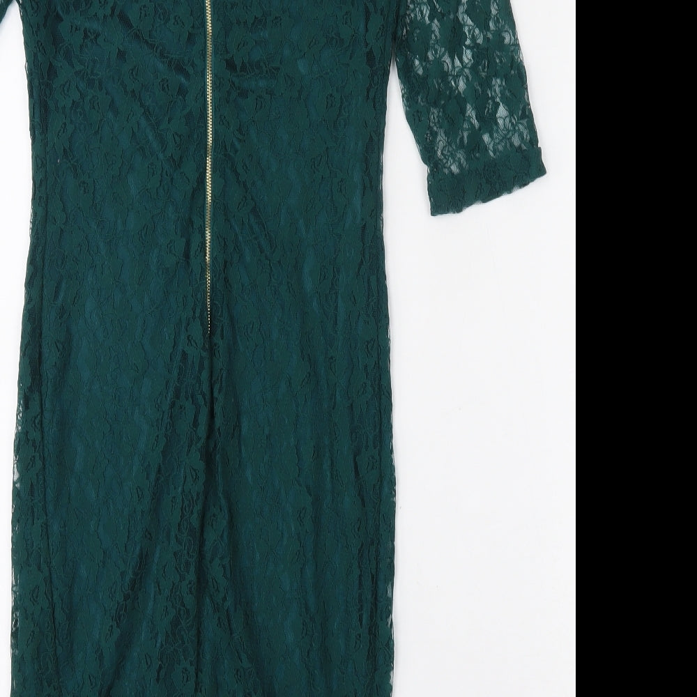 Amalie & Amber  Womens Green  Nylon Bodycon  Size 10  Round Neck Zip