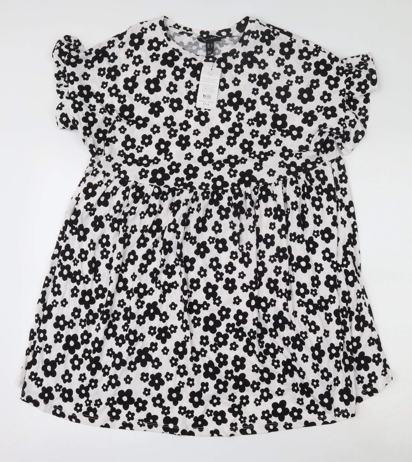 New Look Womens White Floral Cotton Skater Dress  Size 12  Round Neck Pullover