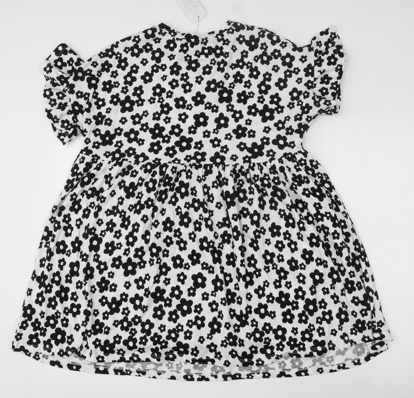 New Look Womens White Floral Cotton Skater Dress  Size 12  Round Neck Pullover