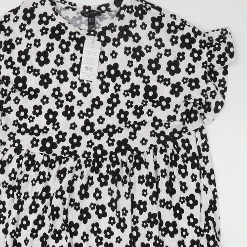 New Look Womens White Floral Cotton Skater Dress  Size 12  Round Neck Pullover