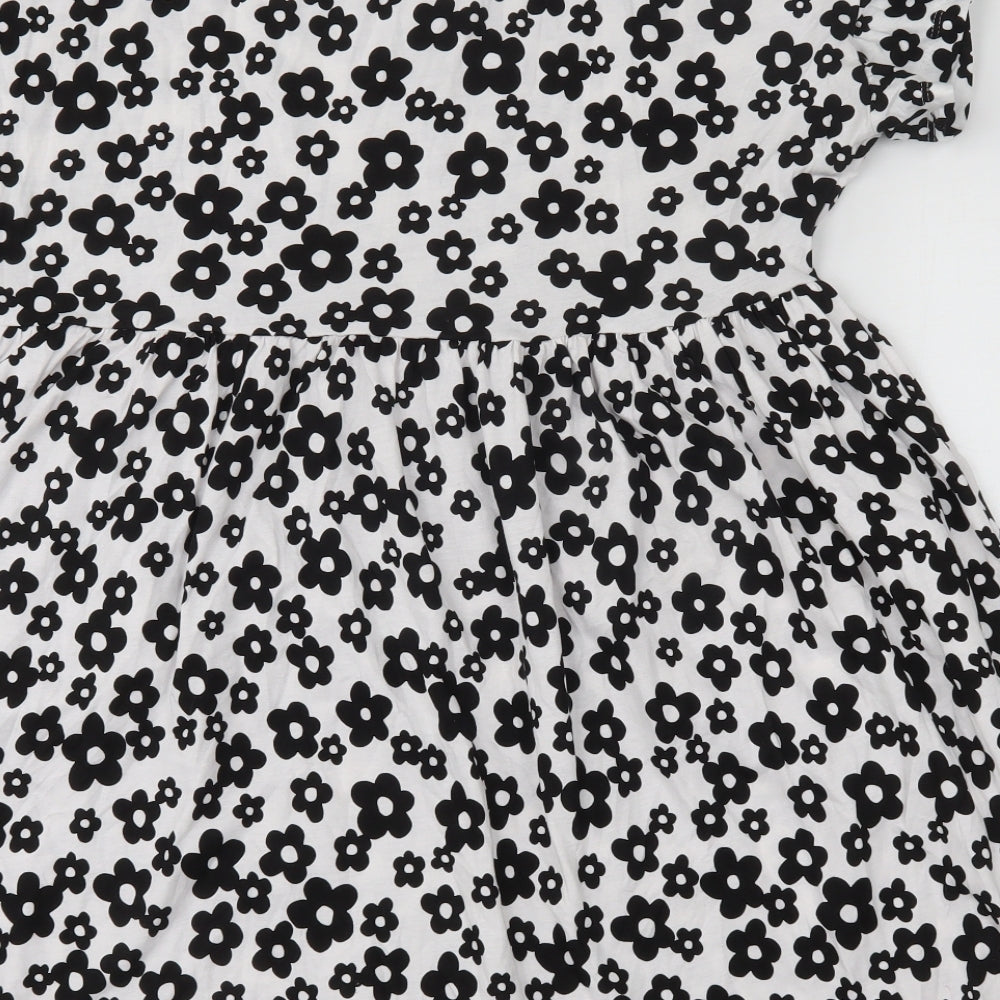 New Look Womens White Floral Cotton Skater Dress  Size 12  Round Neck Pullover
