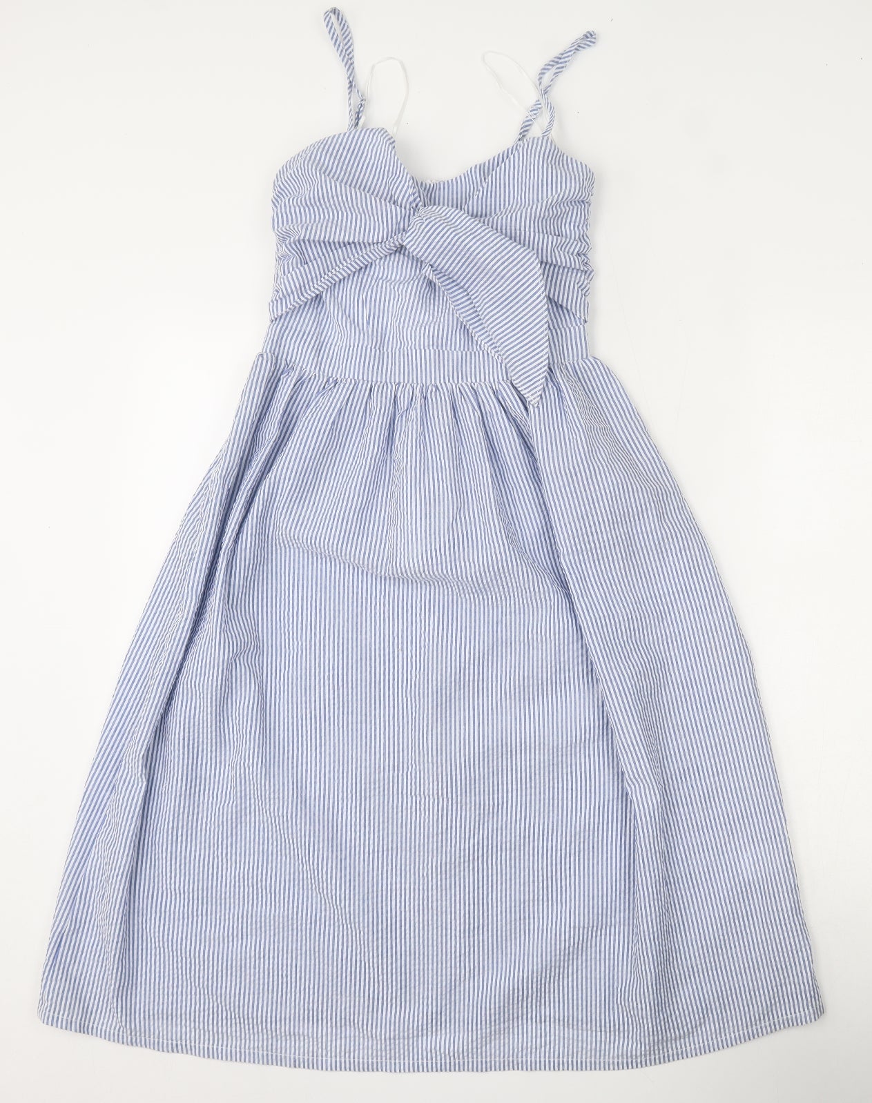 Primark Womens Blue Striped Polyester Skater Dress  Size 8  Sweetheart Zip