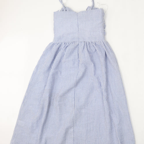 Primark Womens Blue Striped Polyester Skater Dress  Size 8  Sweetheart Zip