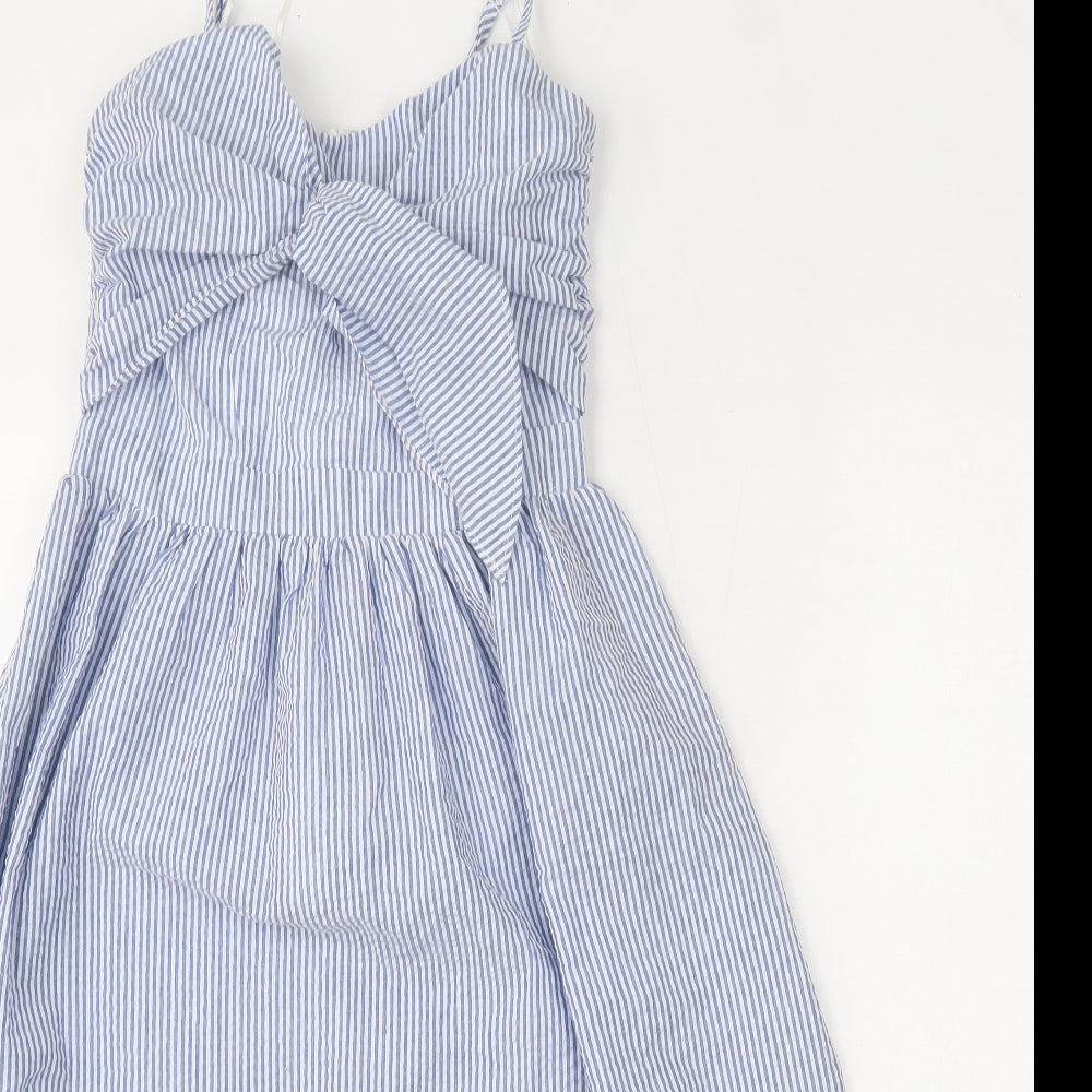 Primark Womens Blue Striped Polyester Skater Dress  Size 8  Sweetheart Zip