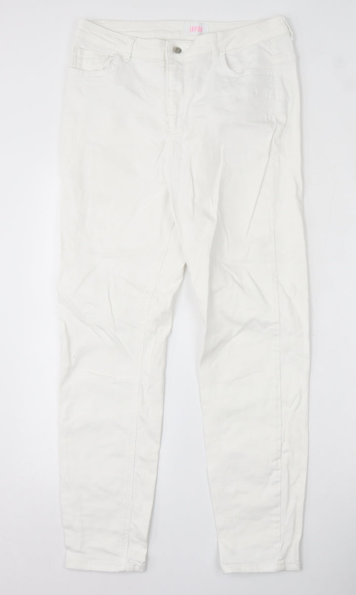 Savida Womens White Cotton Skinny Jeans Size 14 L28 in Slim Zip