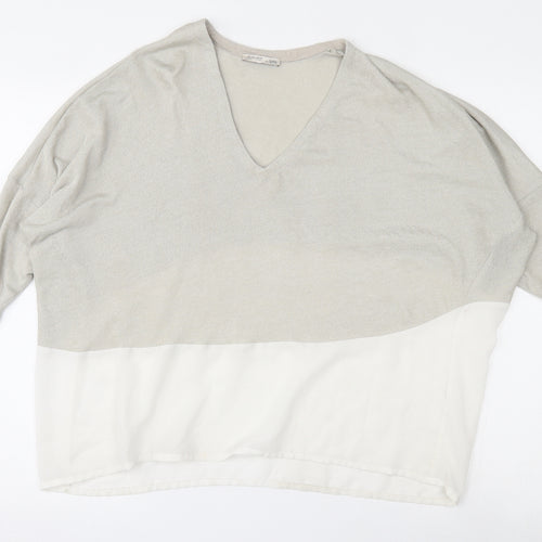 Zara Womens Beige V-Neck  Polyester Pullover Jumper Size L
