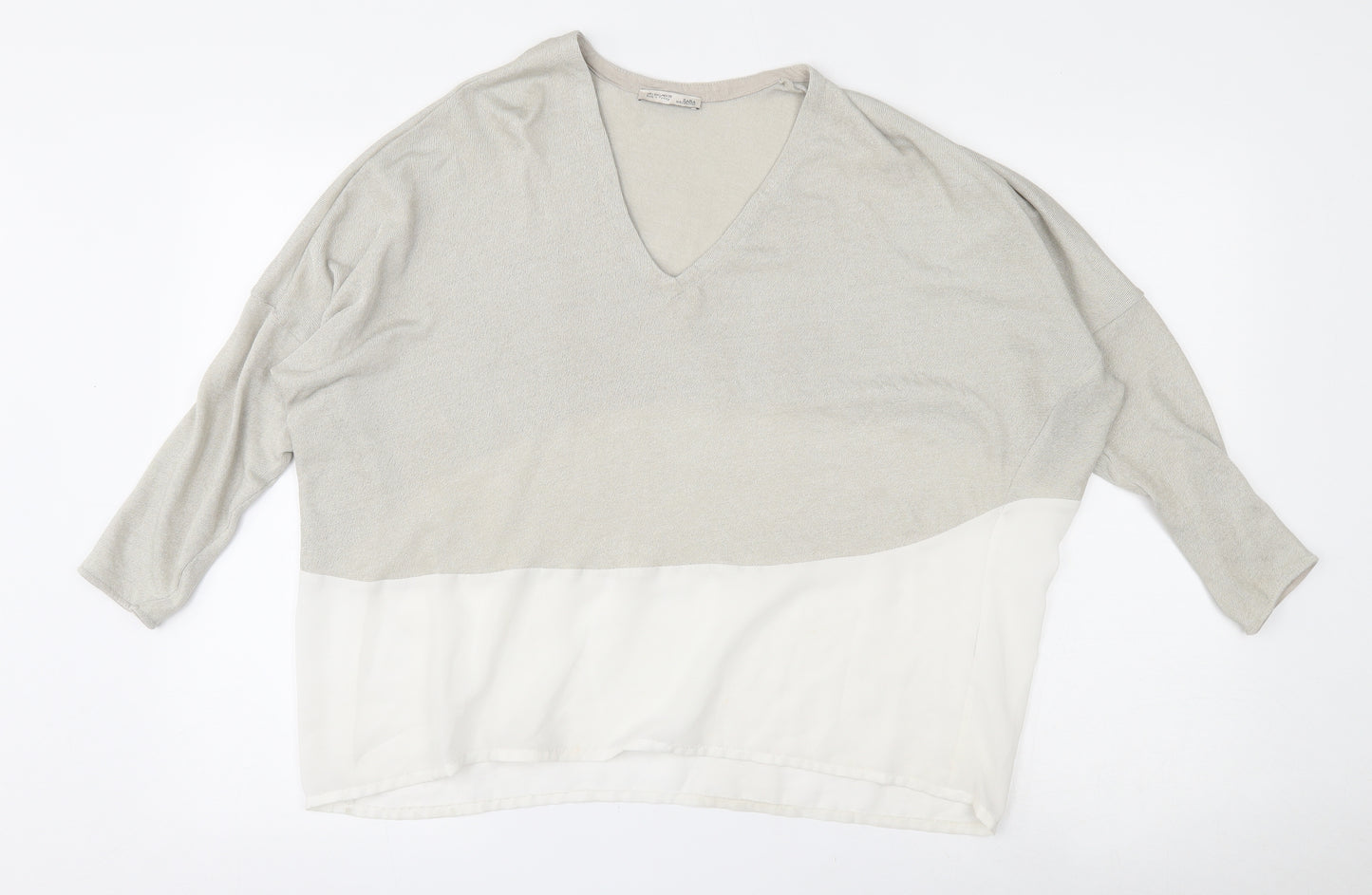 Zara Womens Beige V-Neck  Polyester Pullover Jumper Size L