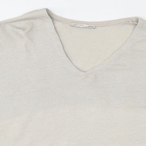 Zara Womens Beige V-Neck  Polyester Pullover Jumper Size L