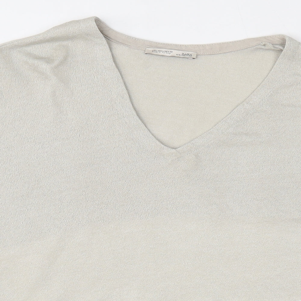 Zara Womens Beige V-Neck  Polyester Pullover Jumper Size L