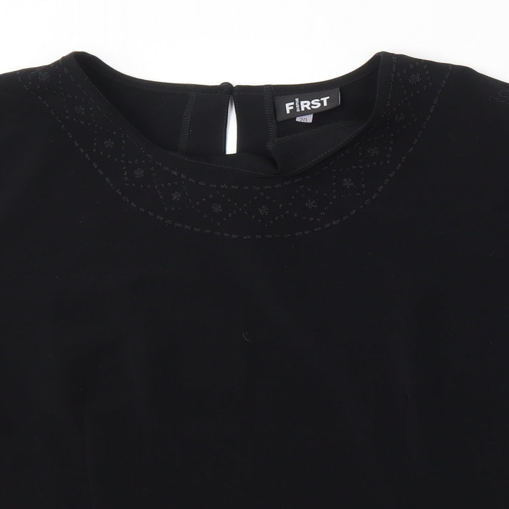 First Avenue Womens Black  Polyester Basic Blouse Size 20 Round Neck