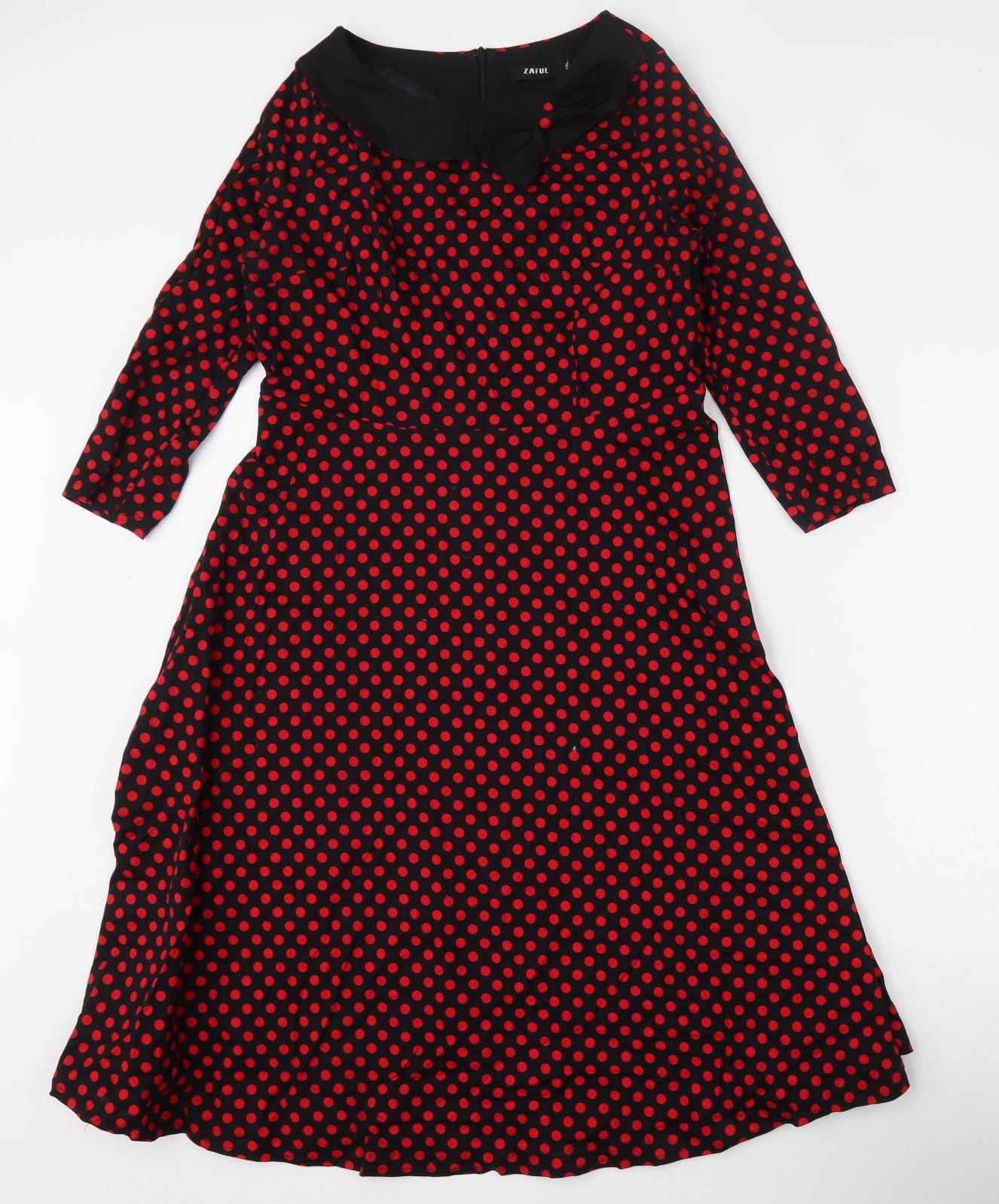 Zaful Womens Red Polka Dot Polyester Skater Dress  Size 2XL  Collared Zip